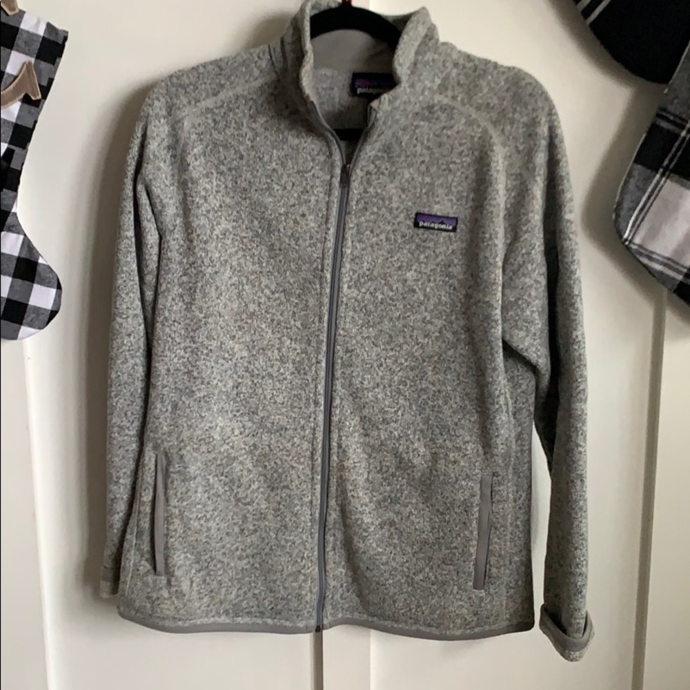 Patagonia gray/white zip up fleece